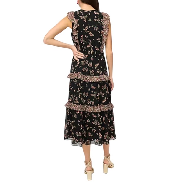 NWT J. Crew Floral Ruffle Midi Dress Pink Black 8 - Picture 2 of 11